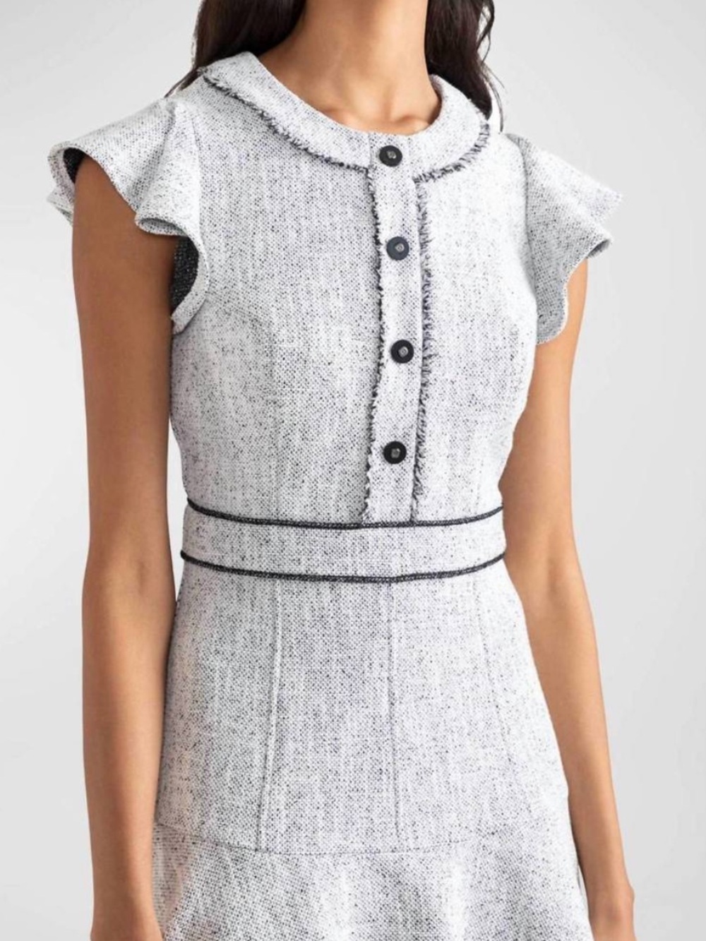 Shoshanna Connie Flutter-Sleeve Tweed Mini Dress in Grey Size 10 NWT